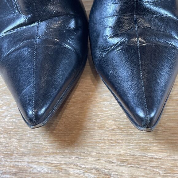 Jimmy Choo Black Pointy Toe Leather Bootie Boots Size 37.5 US 7.5 W Box - Picture 8 of 13
